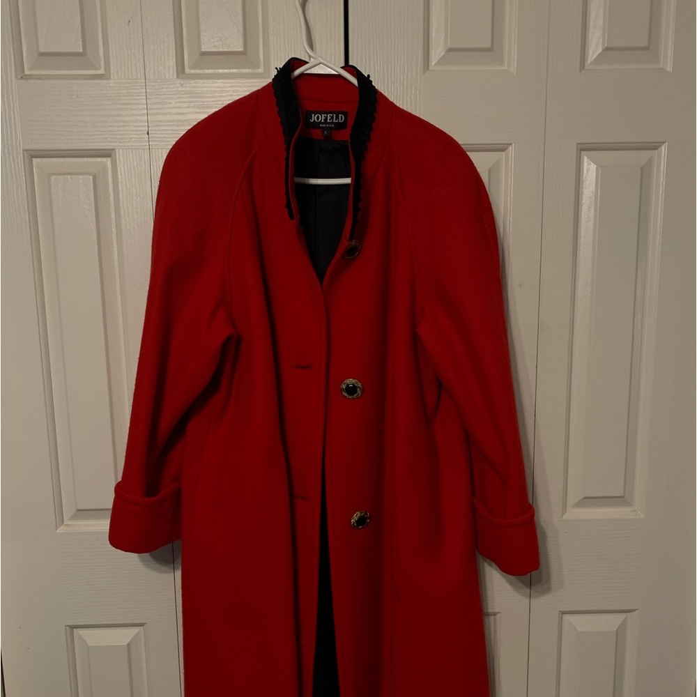 Vintage Jofeld 80s Red Wool Swing Coat. Made in USA swing style. This is size L